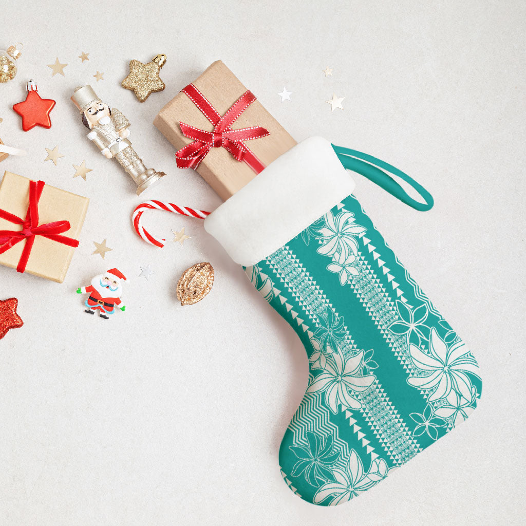 Hawaii Kakau Tribal Christmas Stocking With Teal Tiare