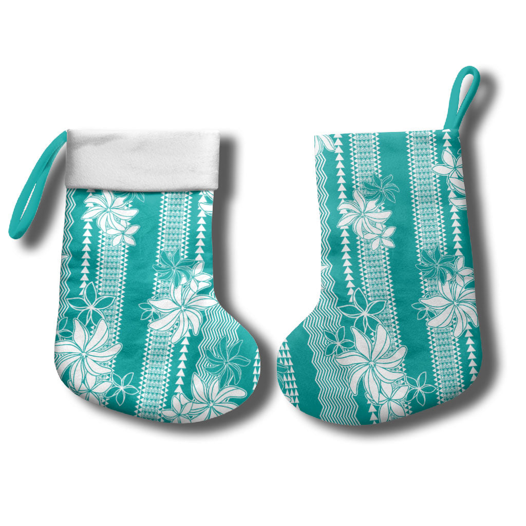 Hawaii Kakau Tribal Christmas Stocking With Teal Tiare