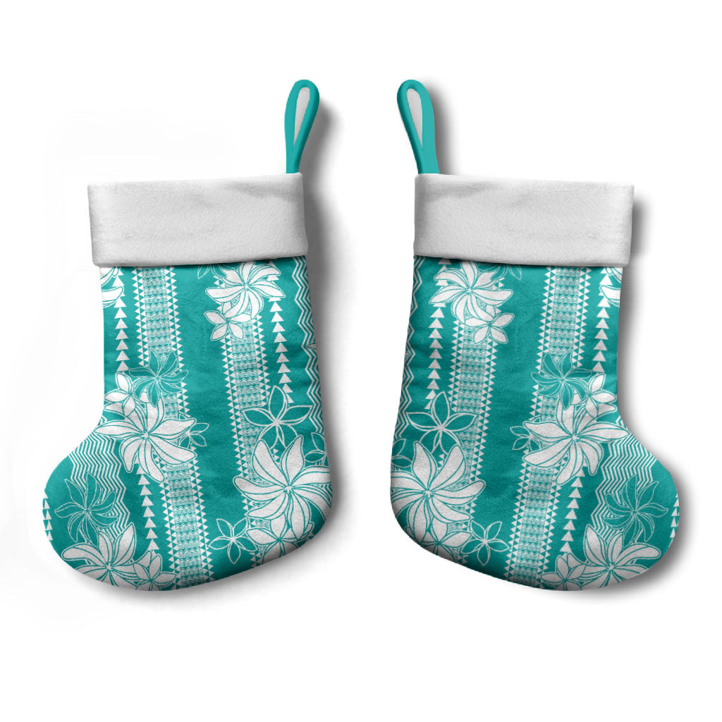 Hawaii Kakau Tribal Christmas Stocking With Teal Tiare
