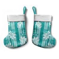 Hawaii Kakau Tribal Christmas Stocking With Teal Tiare