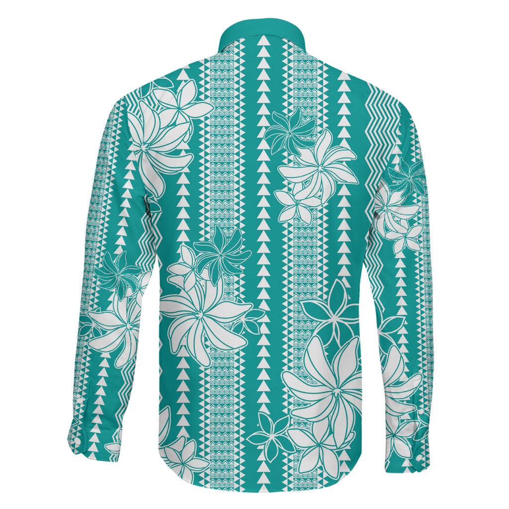 Hawaii Kakau Tribal Family Matching Off Shoulder Short Dress and Hawaiian Shirt With Teal Tiare LT05 - Polynesian Pride