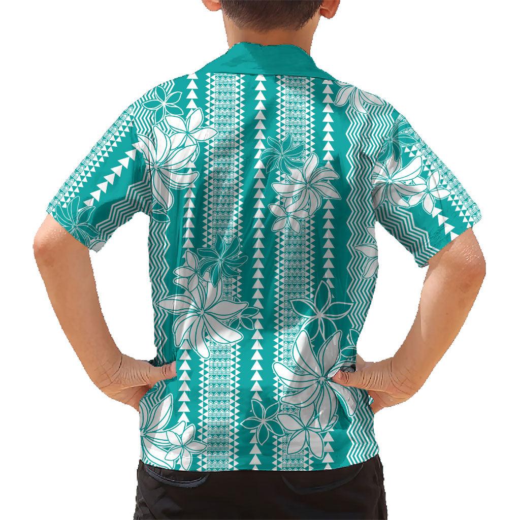 Hawaii Kakau Tribal Family Matching Puletasi and Hawaiian Shirt With Teal Tiare