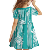 Hawaii Kakau Tribal Family Matching Short Sleeve Bodycon Dress and Hawaiian Shirt With Teal Tiare LT05 - Polynesian Pride
