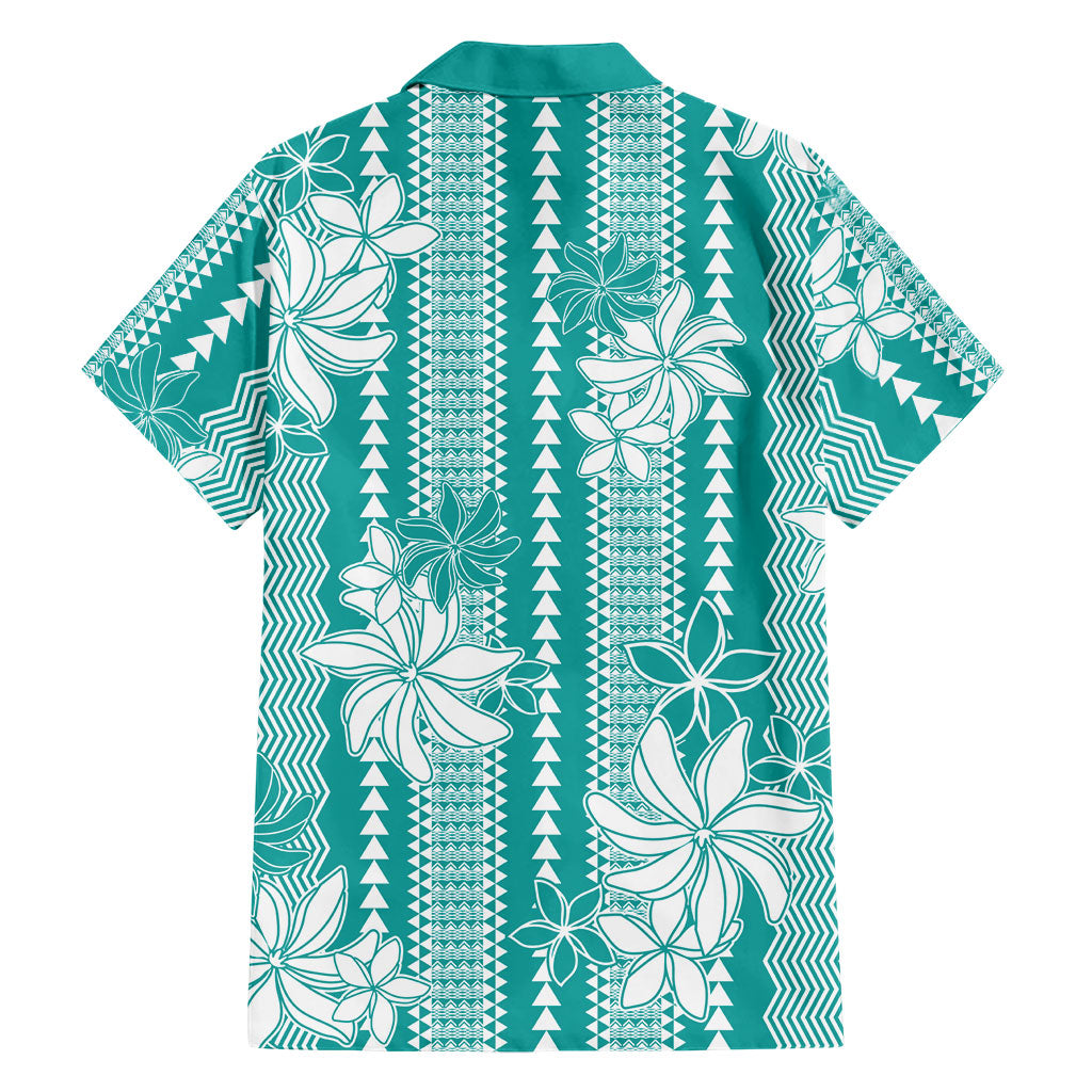 Hawaii Kakau Tribal Family Matching Short Sleeve Bodycon Dress and Hawaiian Shirt With Teal Tiare LT05 - Polynesian Pride