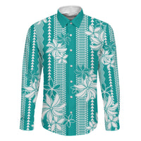 Hawaii Kakau Tribal Family Matching Summer Maxi Dress and Hawaiian Shirt With Teal Tiare