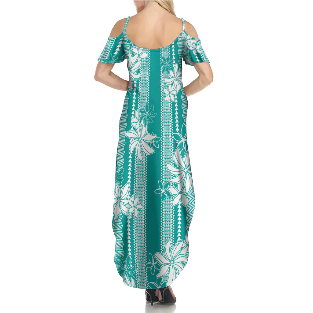 Hawaii Kakau Tribal Family Matching Summer Maxi Dress and Hawaiian Shirt With Teal Tiare