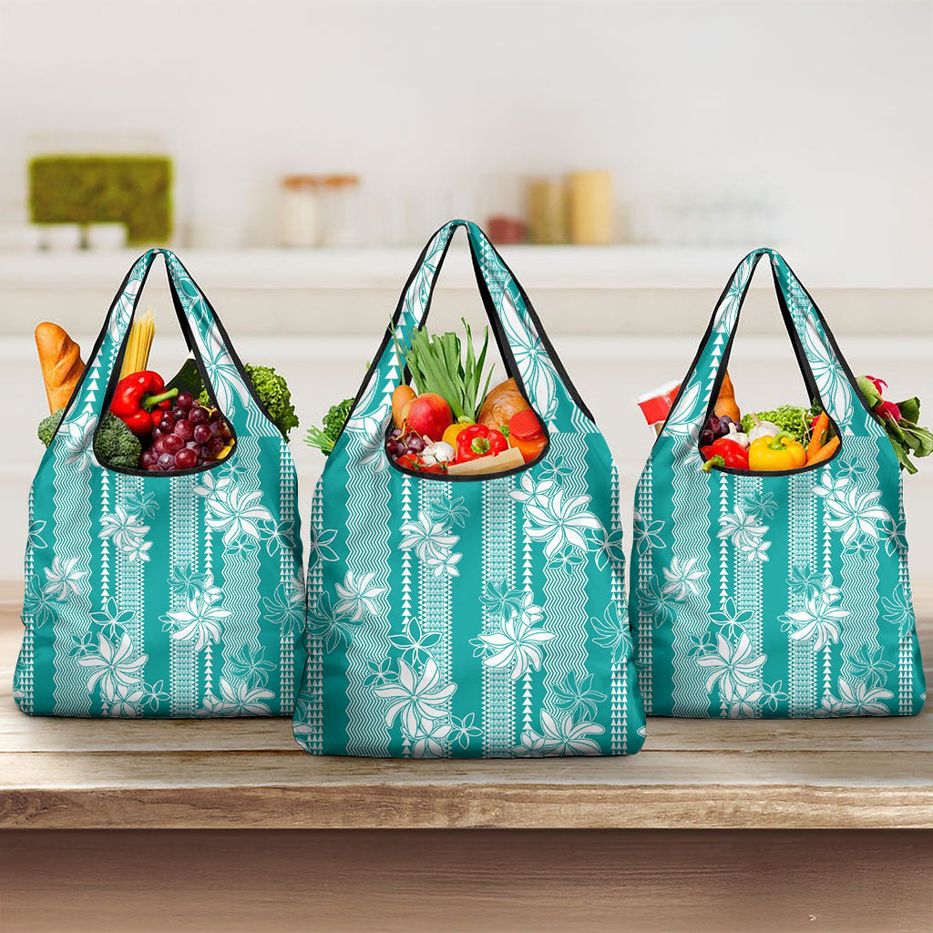 Hawaii Kakau Tribal Grocery Bag With Teal Tiare