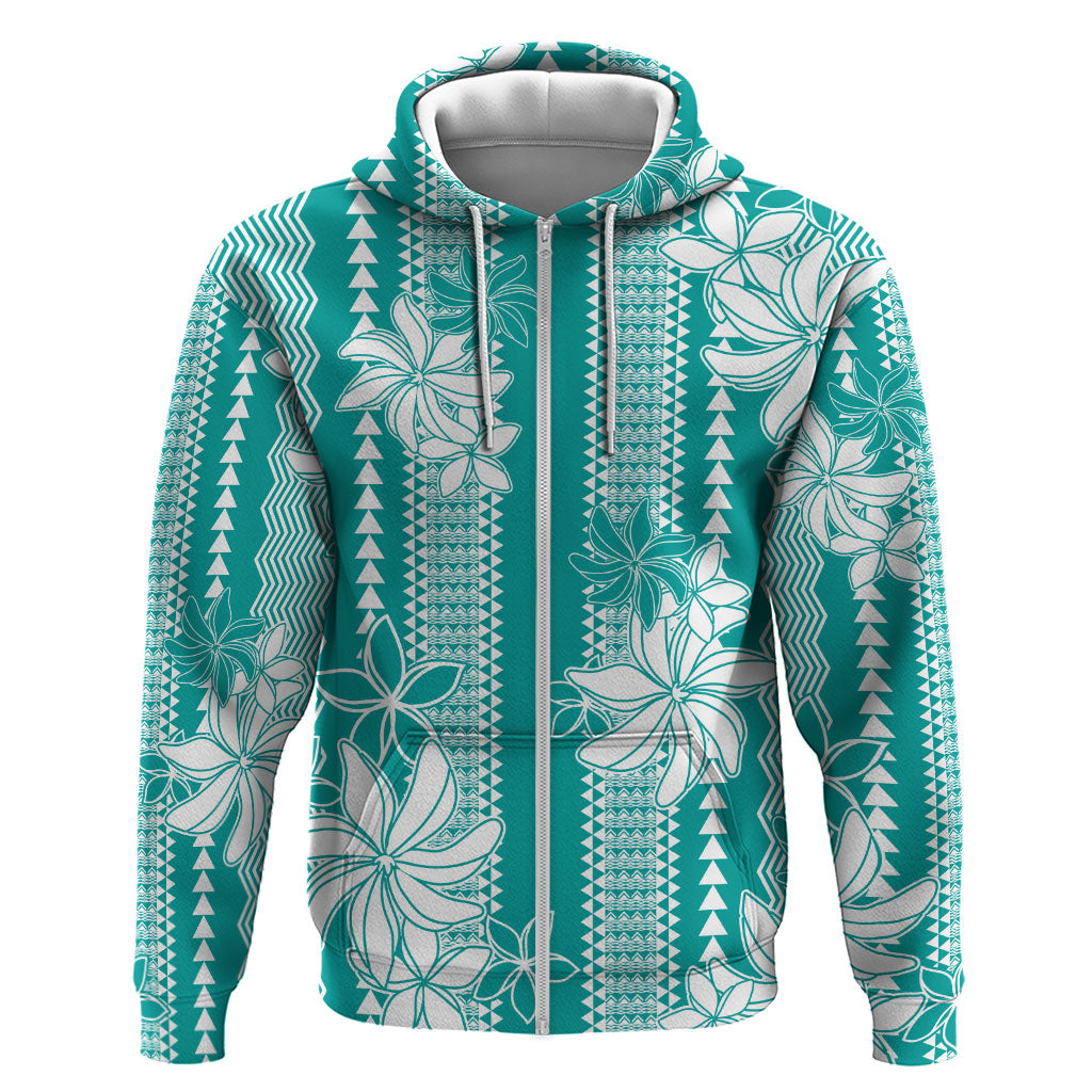Hawaii Kakau Tribal Hoodie With Teal Tiare