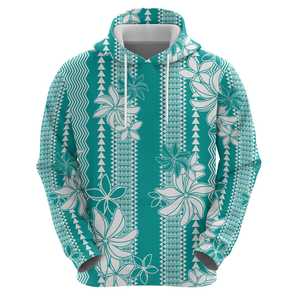 Hawaii Kakau Tribal Hoodie With Teal Tiare