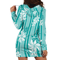 Hawaii Kakau Tribal Hoodie Dress With Teal Tiare