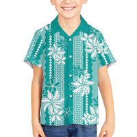 Hawaii Kakau Tribal Kid Hawaiian Shirt With Teal Tiare