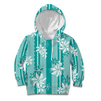Hawaii Kakau Tribal Kid Hoodie With Teal Tiare