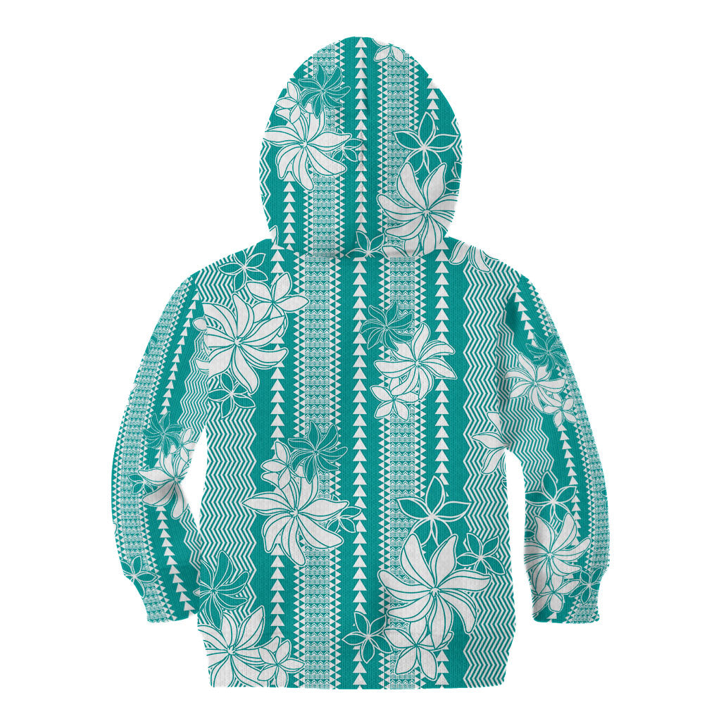 Hawaii Kakau Tribal Kid Hoodie With Teal Tiare