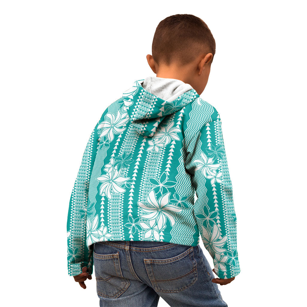 Hawaii Kakau Tribal Kid Hoodie With Teal Tiare