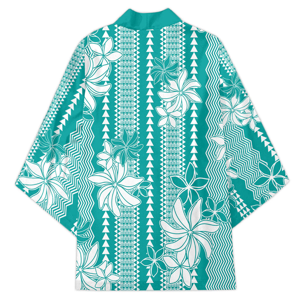Hawaii Kakau Tribal Kimono With Teal Tiare
