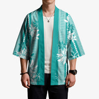 Hawaii Kakau Tribal Kimono With Teal Tiare