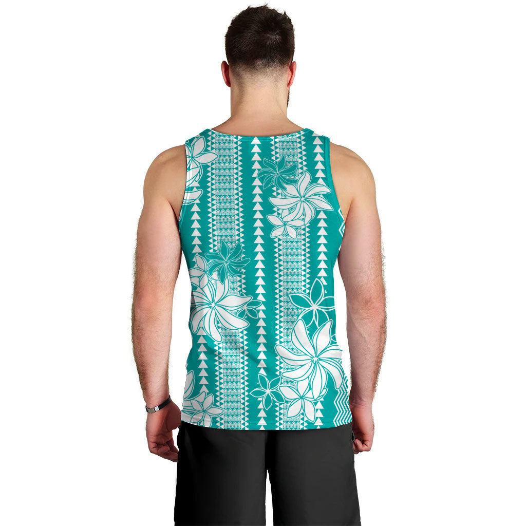 Hawaii Kakau Tribal Men Tank Top With Teal Tiare