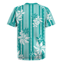Hawaii Kakau Tribal Rugby Jersey With Teal Tiare