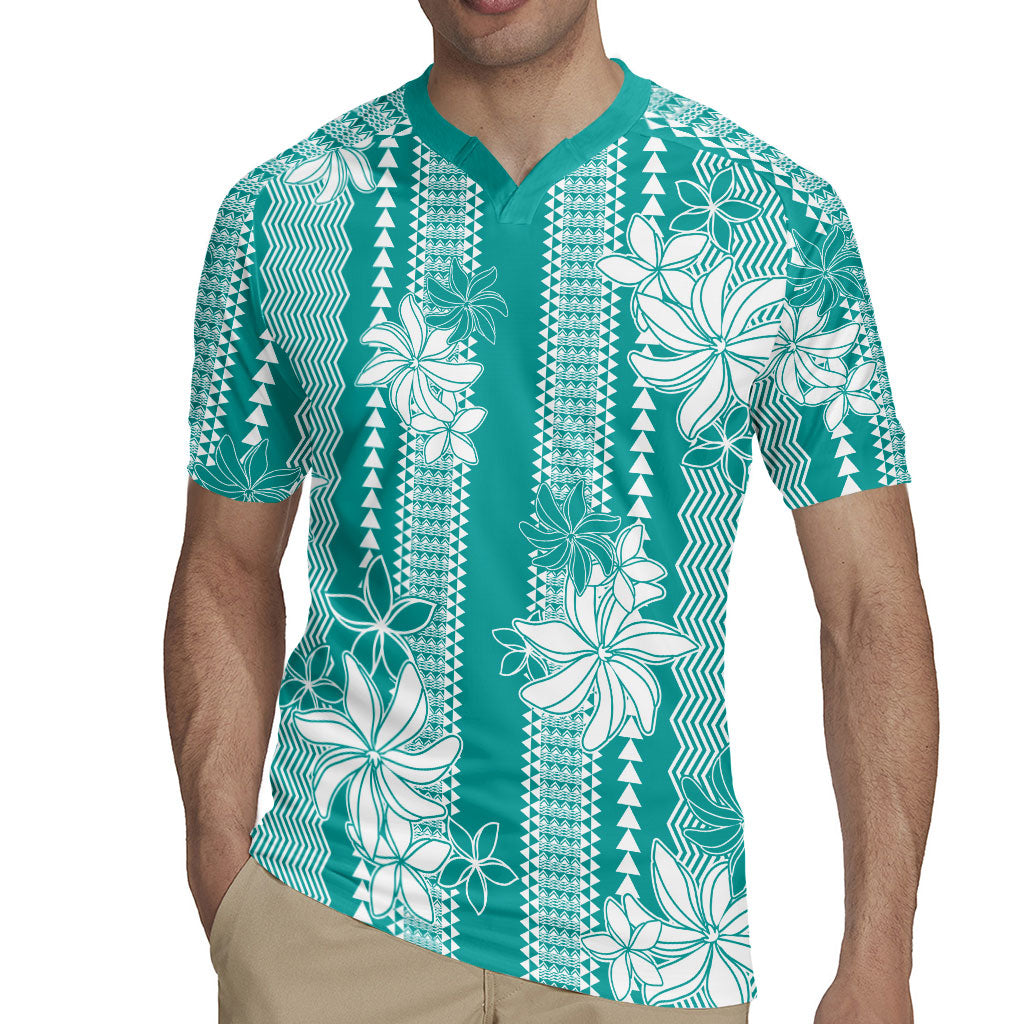 Hawaii Kakau Tribal Rugby Jersey With Teal Tiare