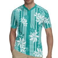 Hawaii Kakau Tribal Rugby Jersey With Teal Tiare
