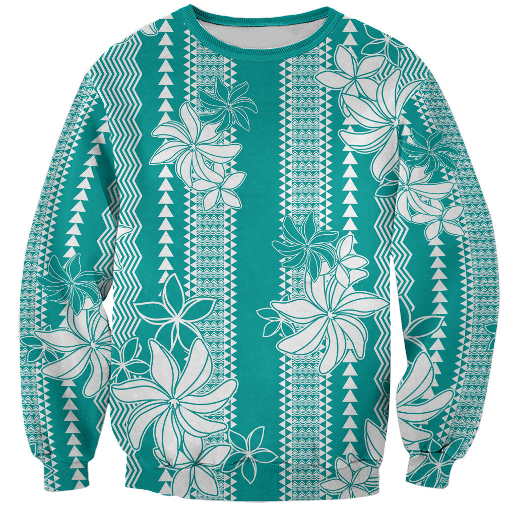 Hawaii Kakau Tribal Sweatshirt With Teal Tiare
