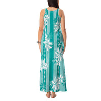 Hawaii Kakau Tribal Tank Maxi Dress With Teal Tiare
