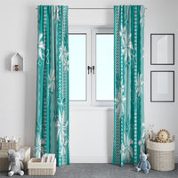 Hawaii Kakau Tribal Window Curtain With Teal Tiare