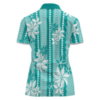 Hawaii Kakau Tribal Women Polo Shirt With Teal Tiare