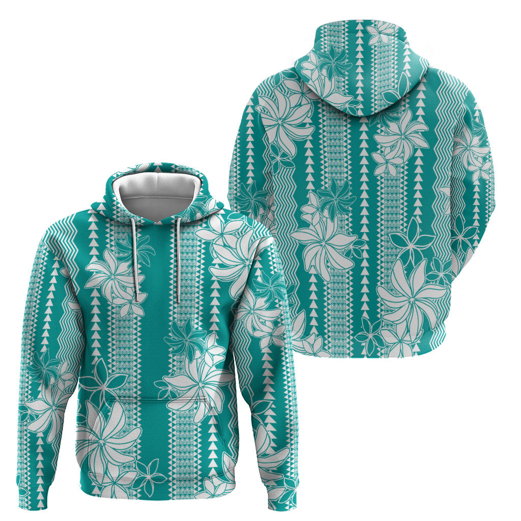 Hawaii Kakau Tribal Zip Hoodie With Teal Tiare