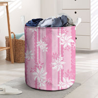 Hawaii Kakau Tribal Laundry Basket With Pink Tiare