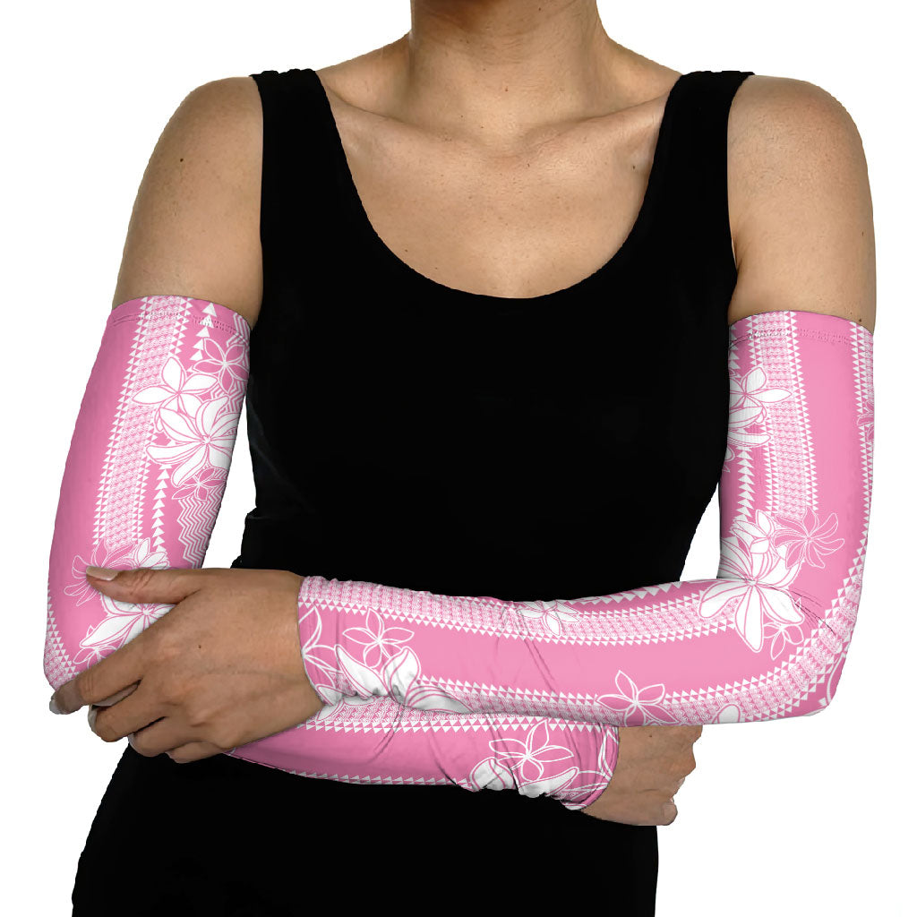Hawaii Kakau Tribal Arm Sleeves With Pink Tiare