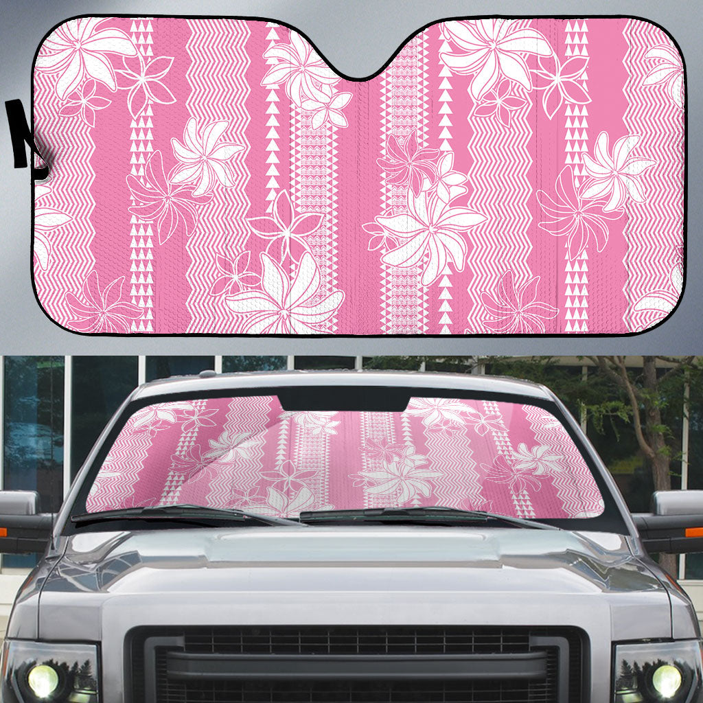 Hawaii Kakau Tribal Auto Sun Shade With Pink Tiare LT05 Pink - Polynesian Pride