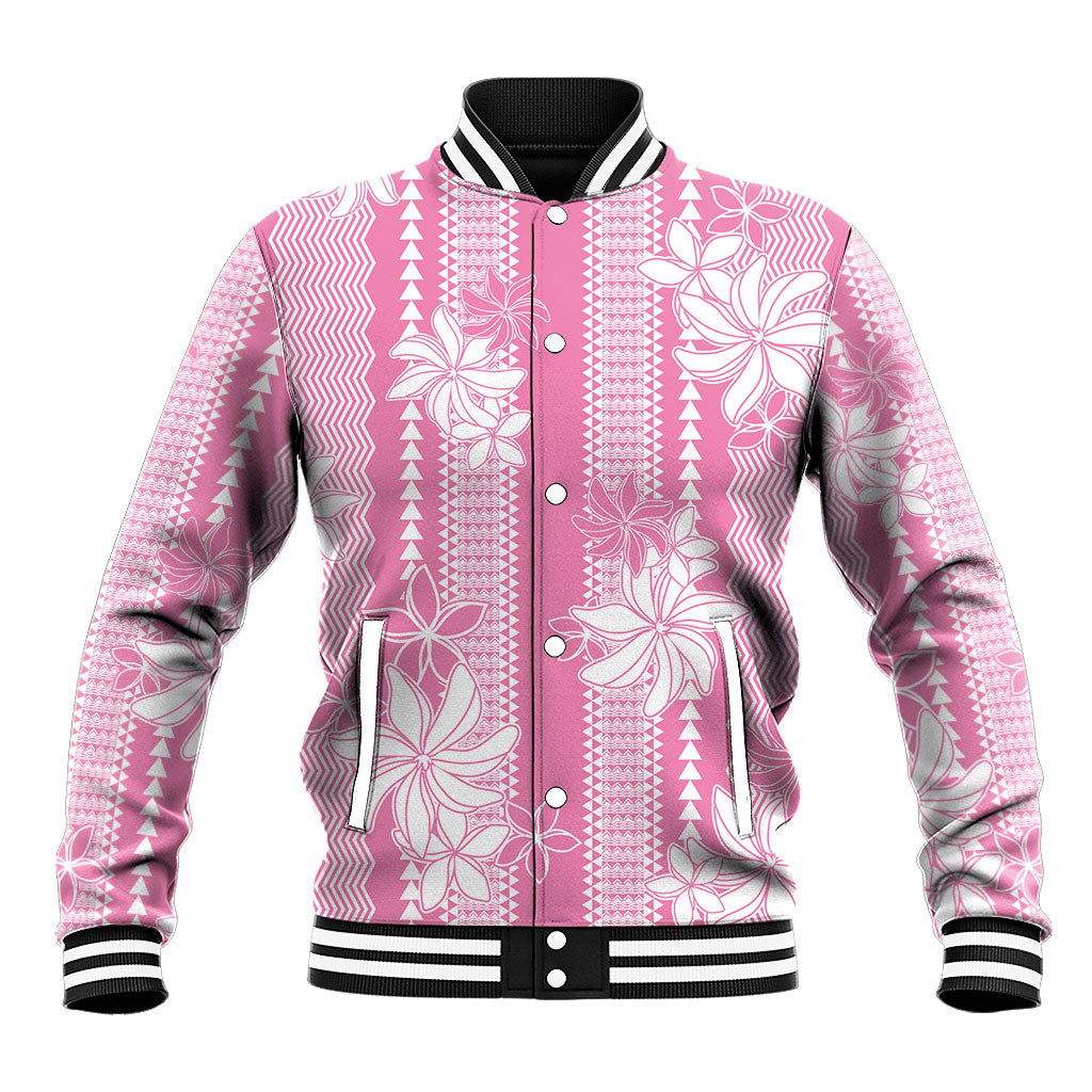 Hawaii Kakau Tribal Baseball Jacket With Pink Tiare LT05 Unisex Pink - Polynesian Pride