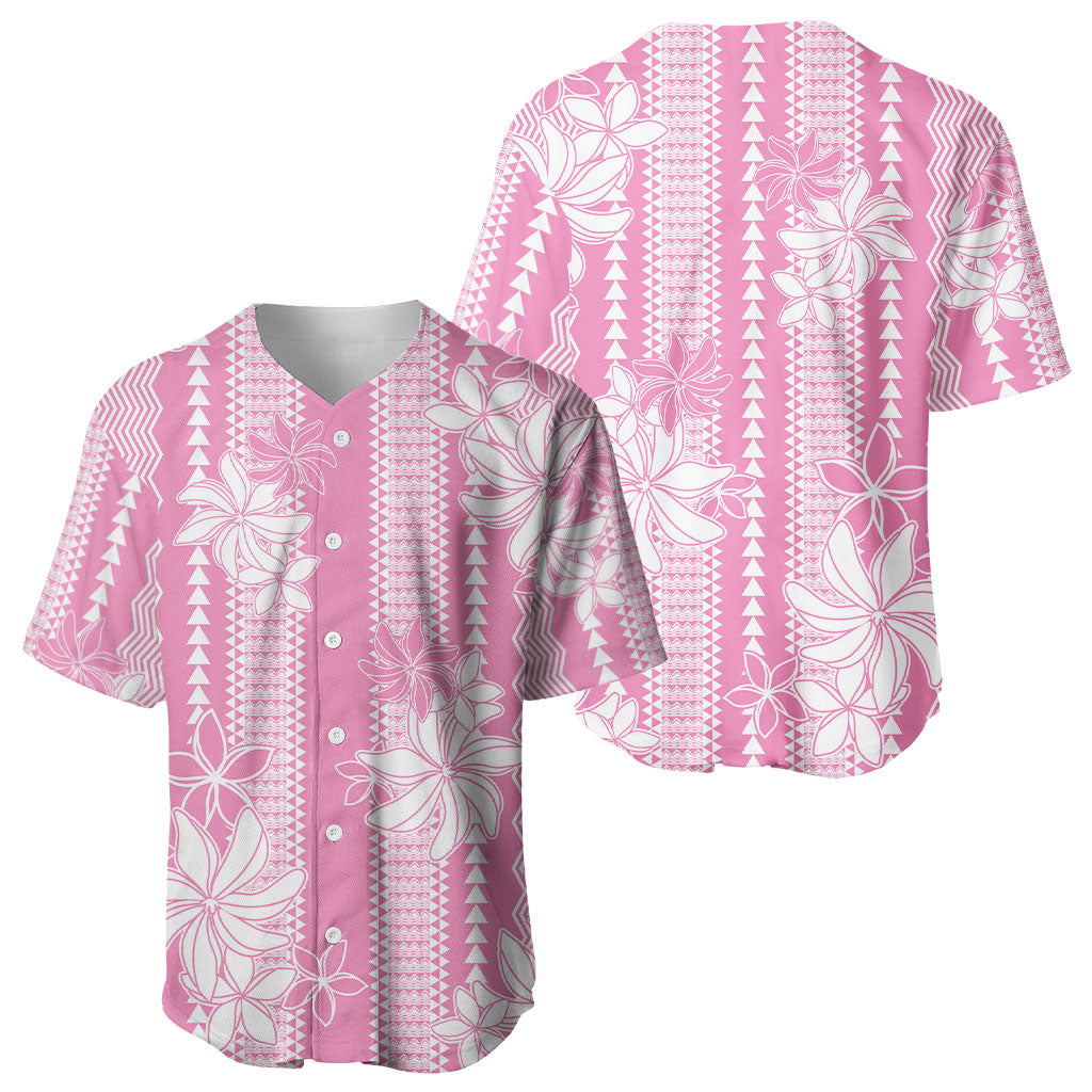 Hawaii Kakau Tribal Baseball Jersey With Pink Tiare