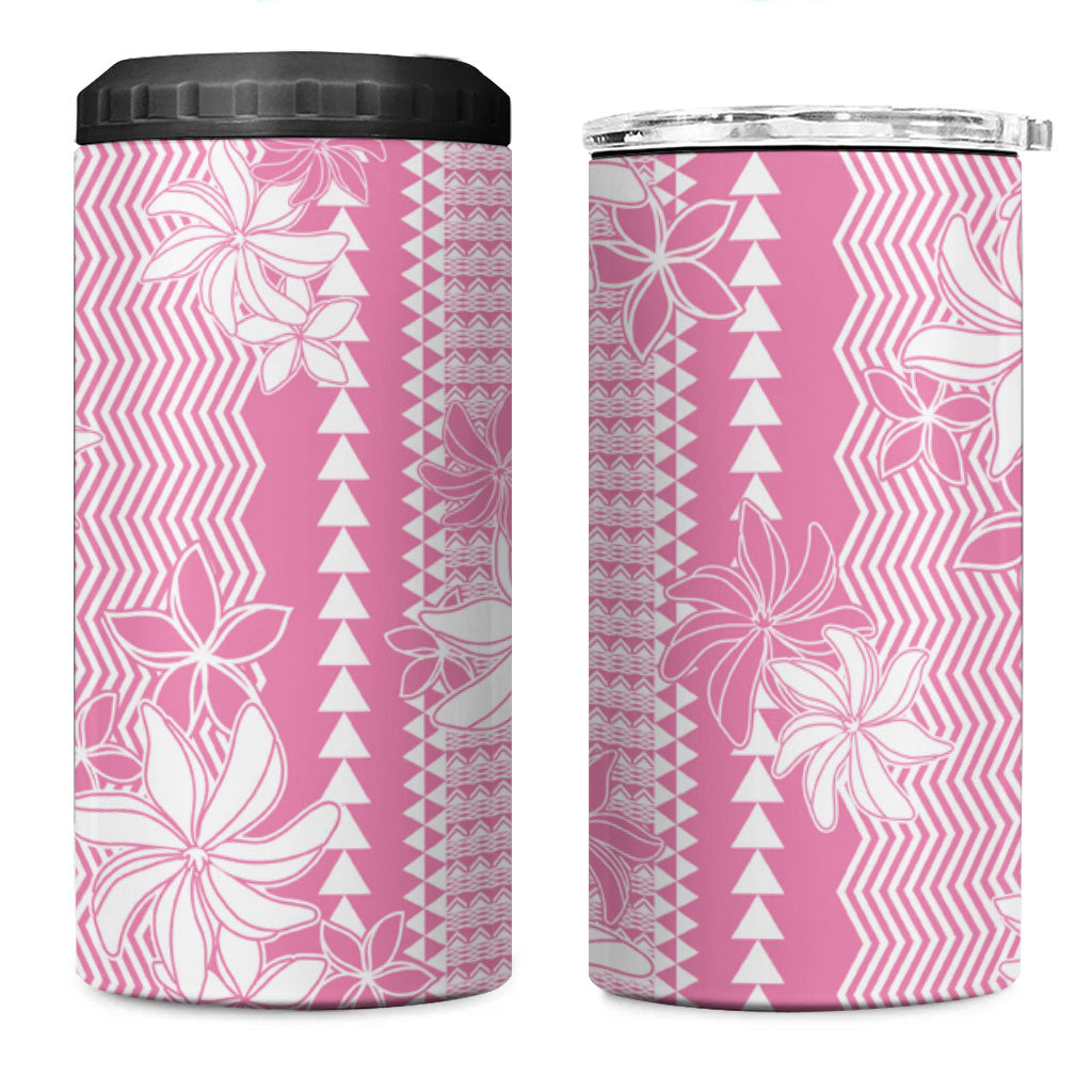 Hawaii Kakau Tribal 4 in 1 Can Cooler Tumbler With Pink Tiare