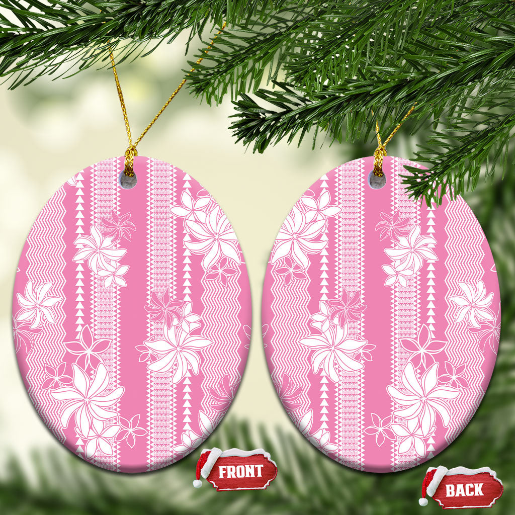 Hawaii Kakau Tribal Ceramic Ornament With Pink Tiare