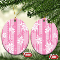 Hawaii Kakau Tribal Ceramic Ornament With Pink Tiare