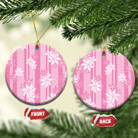 Hawaii Kakau Tribal Ceramic Ornament With Pink Tiare