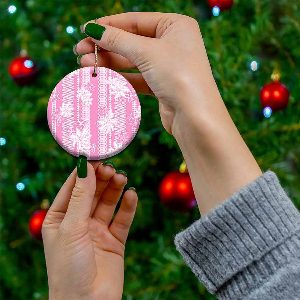 Hawaii Kakau Tribal Ceramic Ornament With Pink Tiare