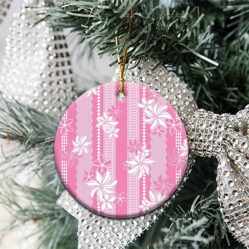 Hawaii Kakau Tribal Ceramic Ornament With Pink Tiare