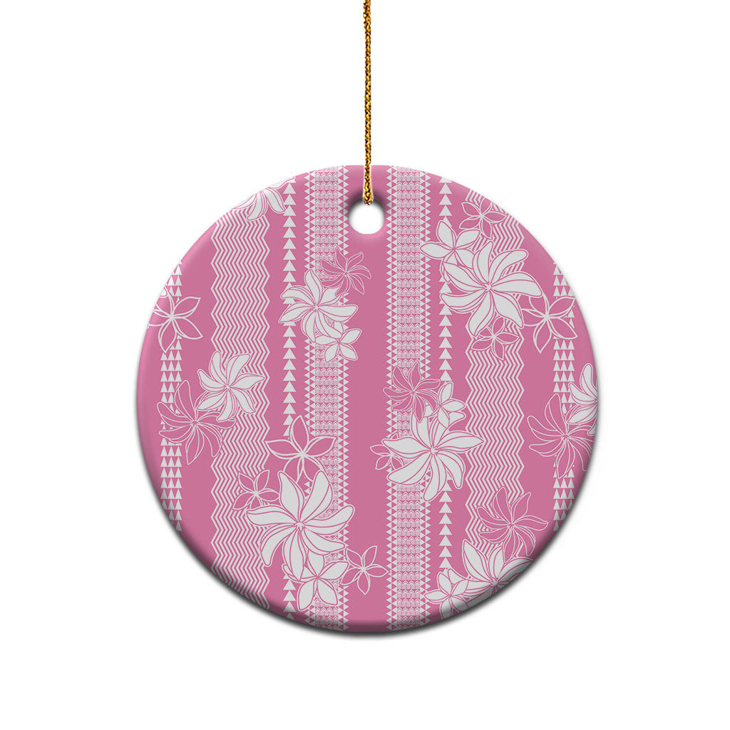 Hawaii Kakau Tribal Ceramic Ornament With Pink Tiare