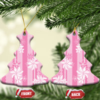 Hawaii Kakau Tribal Ceramic Ornament With Pink Tiare