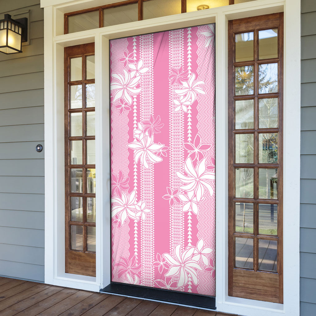 Hawaii Kakau Tribal Door Cover With Pink Tiare