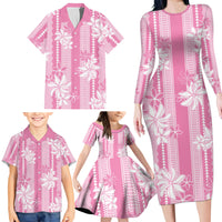 Hawaii Kakau Tribal Family Matching Long Sleeve Bodycon Dress and Hawaiian Shirt With Pink Tiare LT05 - Polynesian Pride