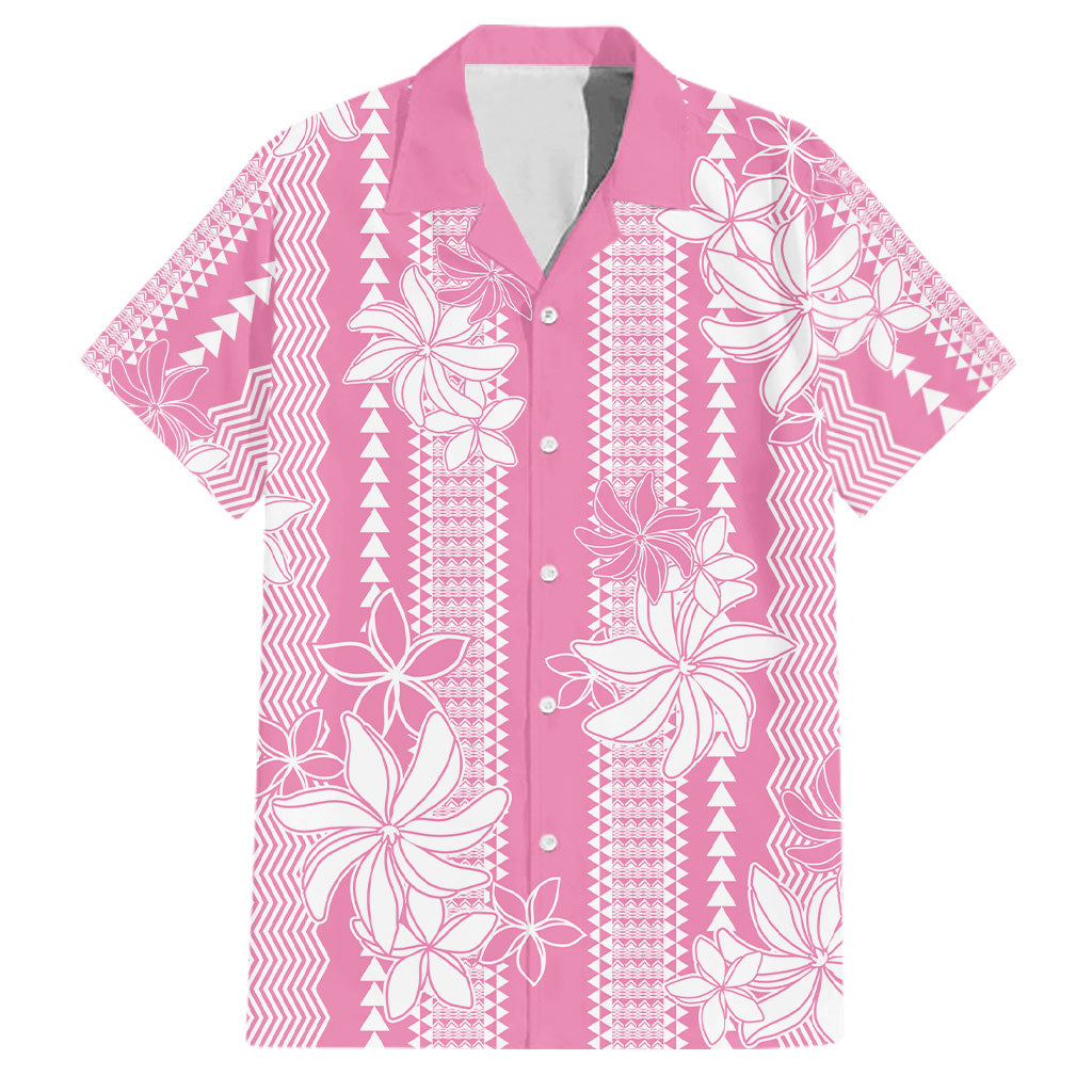 Hawaii Kakau Tribal Family Matching Long Sleeve Bodycon Dress and Hawaiian Shirt With Pink Tiare LT05 Dad's Shirt - Short Sleeve Pink - Polynesian Pride