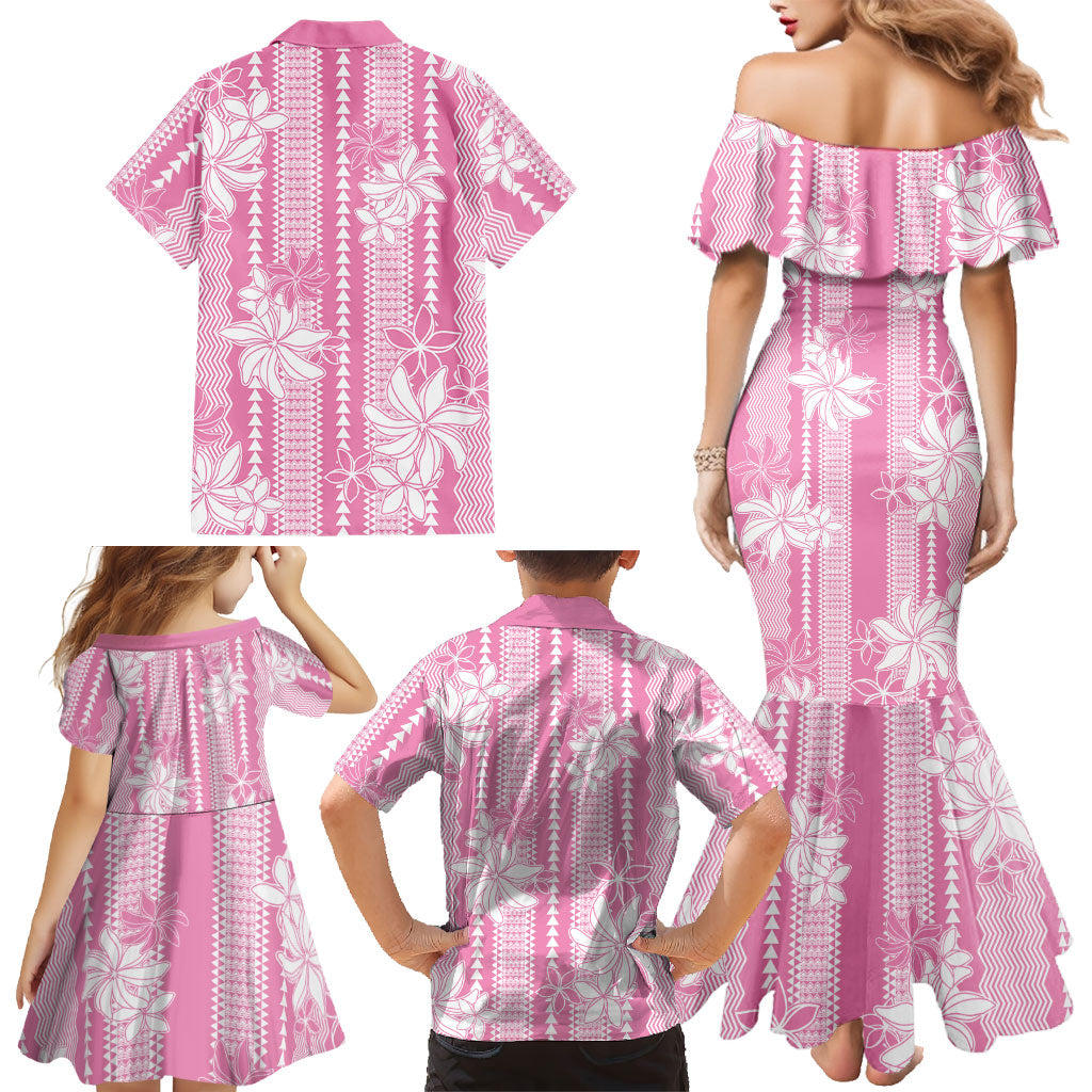 Hawaii Kakau Tribal Family Matching Mermaid Dress and Hawaiian Shirt With Pink Tiare LT05 - Polynesian Pride