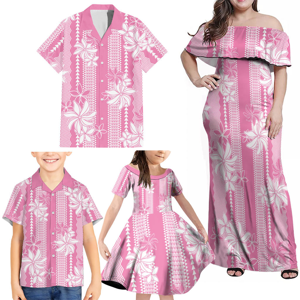 Hawaii Kakau Tribal Family Matching Off Shoulder Maxi Dress and Hawaiian Shirt With Pink Tiare LT05 - Polynesian Pride