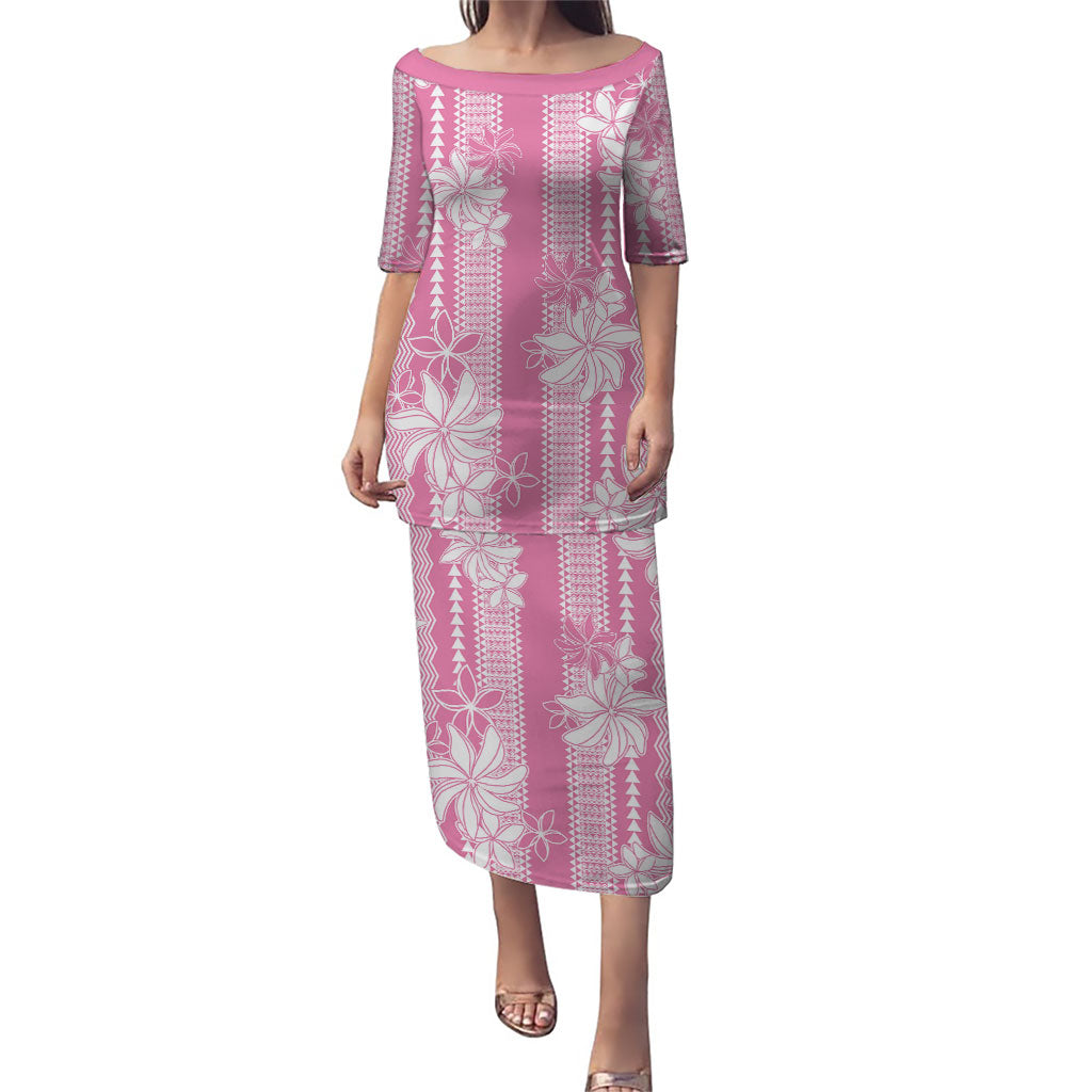 Hawaii Kakau Tribal Family Matching Puletasi and Hawaiian Shirt With Pink Tiare