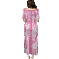 Hawaii Kakau Tribal Family Matching Puletasi and Hawaiian Shirt With Pink Tiare