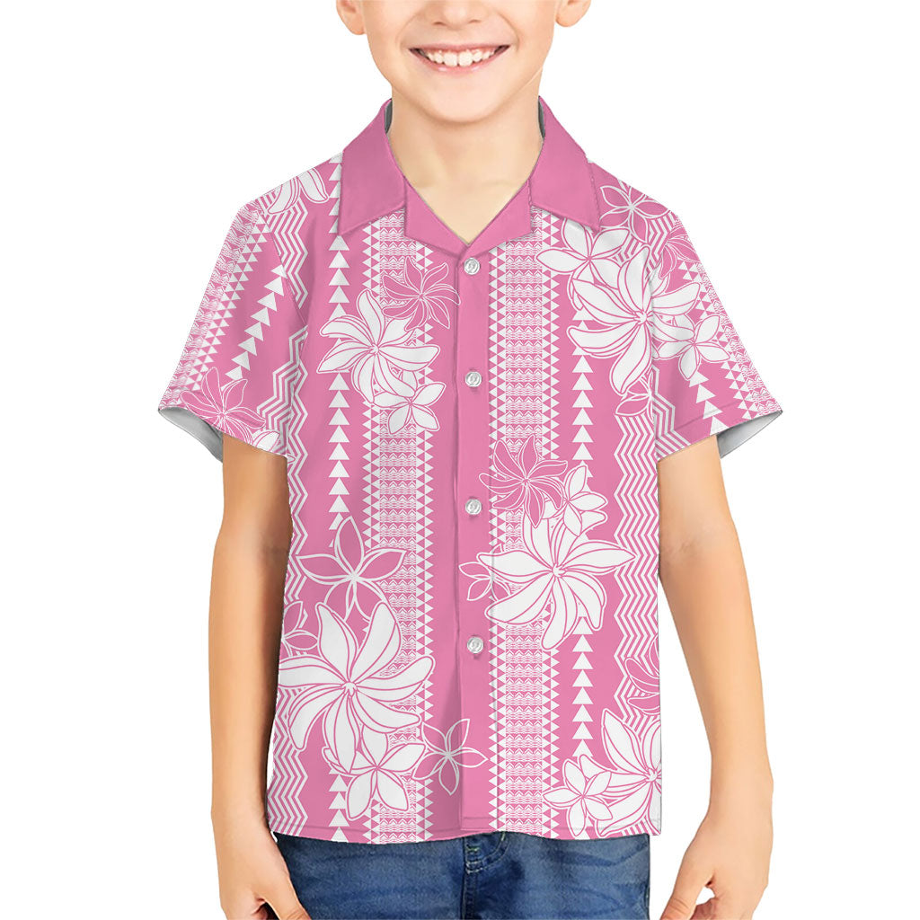 Hawaii Kakau Tribal Family Matching Short Sleeve Bodycon Dress and Hawaiian Shirt With Pink Tiare LT05 Son's Shirt Pink - Polynesian Pride